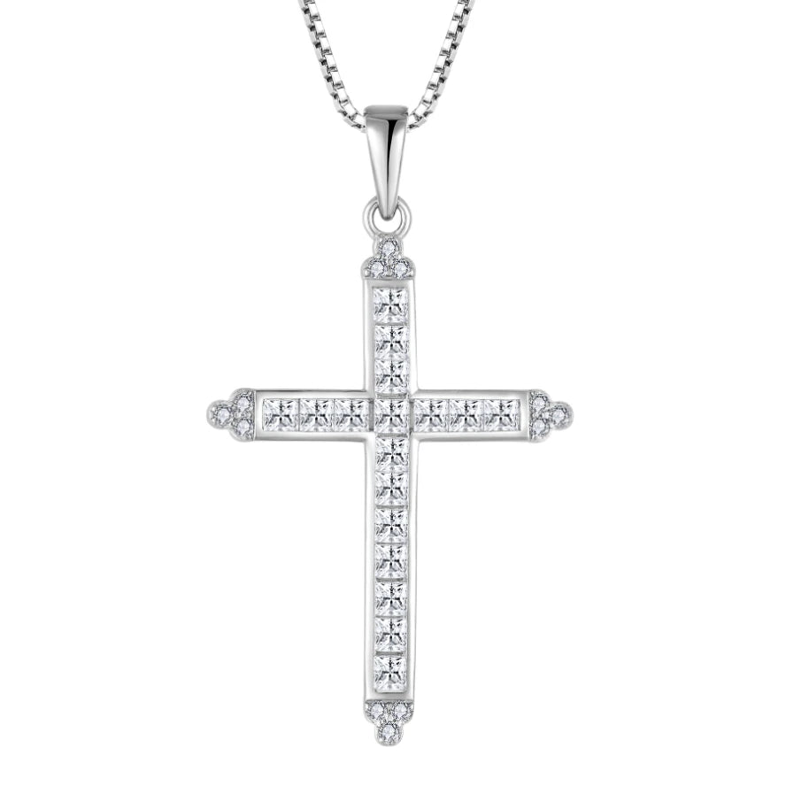 Sterling Silver 925 Colorful Zircon Cross Religious Pendants Necklaces for Daily Wear & Gift Giving