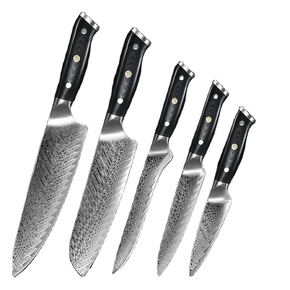 2026 New Hot Selling High Carbon Stainless Steel Damascus Laser Pattern Knife Set With Wooden Handle