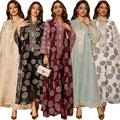 AB423 Luxury Abaya Women Muslim Dress Long Sleeve Embroidered Sequined Robe Middle Eastern Kaftan Dresses Muslim Evening Dress