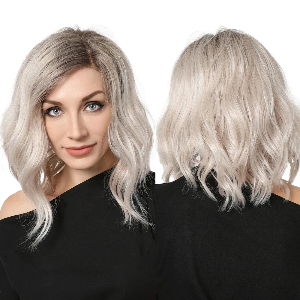 Short Lace Front Synthetic Wigs Brown Mixed Blonde Kinky Curly Wavy Lace Hair Wigs for Women Daily Heat Resistant