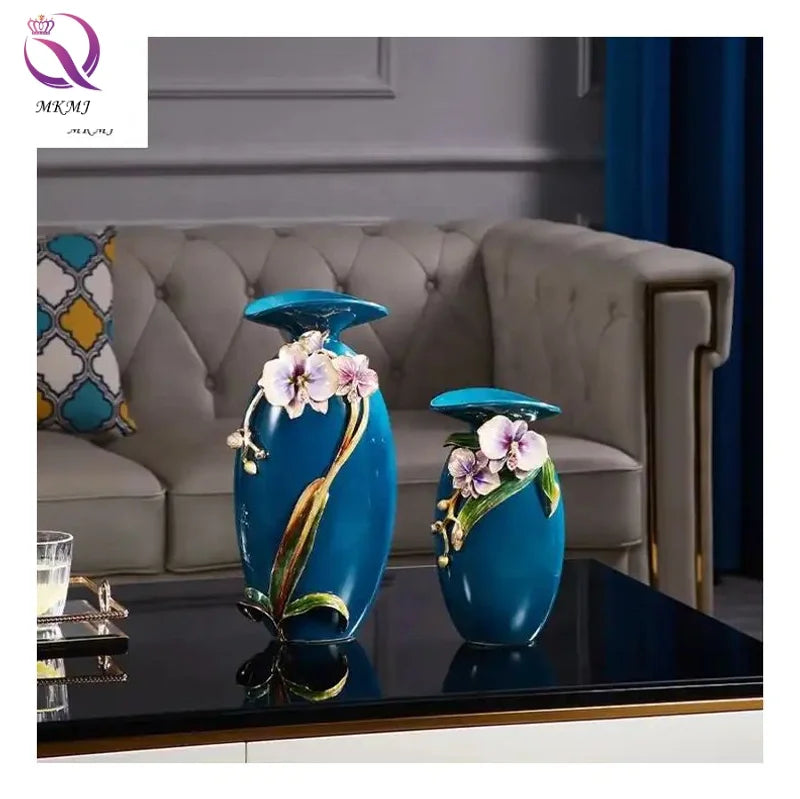 Floral Decoration Home Decor Ornaments Luxury Ceramic Enamel Glass Cloisonne Vase Tabletop Flower Vase