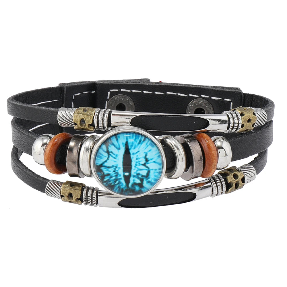 Devil's Eye Bracelet in New Design Fashion Jewelry PU Leather Wrap Bracelet with Evil Demon Eye for Men and Women