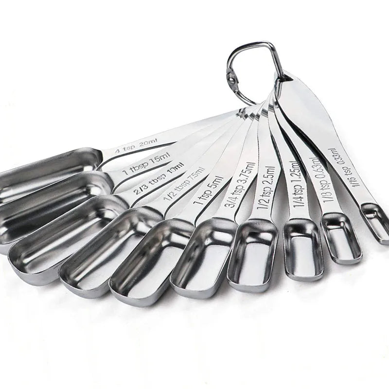 Stainless Steel Eco-Friendly Square Head Pointed Tail Measuring Spoon 10 Piece Set with Scale