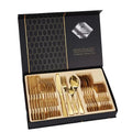 European 1010 Hotel Business Gift 24/16 Pcs Golden Gift Box Set Stainless Steel Cutlery for Home Use Western Tableware
