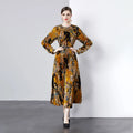 High Quality Fairycore Bow Collar Knee-Length Chiffon Ruched Long Sleeve Women's Elegant Floral Lace Dress