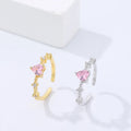 925 Sterling Silver love pink Cubic Zircon Style Earrings Elegant Fresh Opening Adjustment Heart Ring