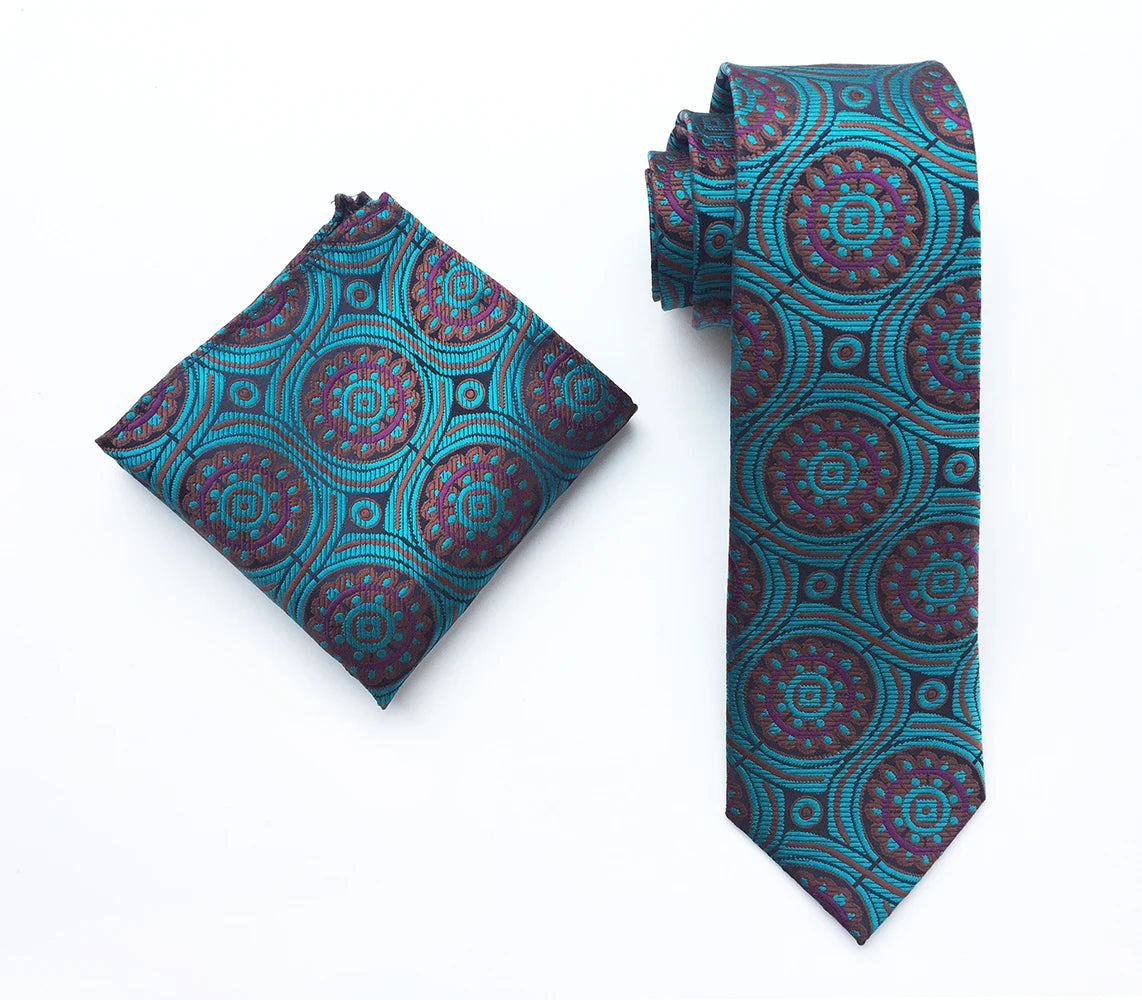 Silk Luxury Mens  8cm Ties Floral Black Gold Ties Paisley NeckTie Pocket Square Hanky Set Men's Wedding Party Tie