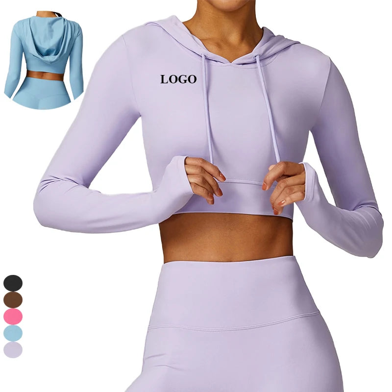 New Arrival Wholesales Long Sleeved Yoga Clothes Breathable Gym Running Fitness Sports T-shirt Hooded Outdoor Sports T-shirt Top