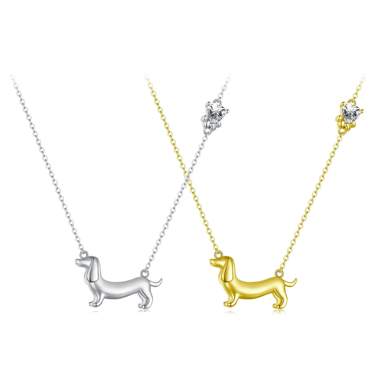 925 Sterling Silver Cute Dachshund Dog Pendant Necklace S925 Animal Pet Paw Zircon Links Necklace Girl Birthday Gift SCN501