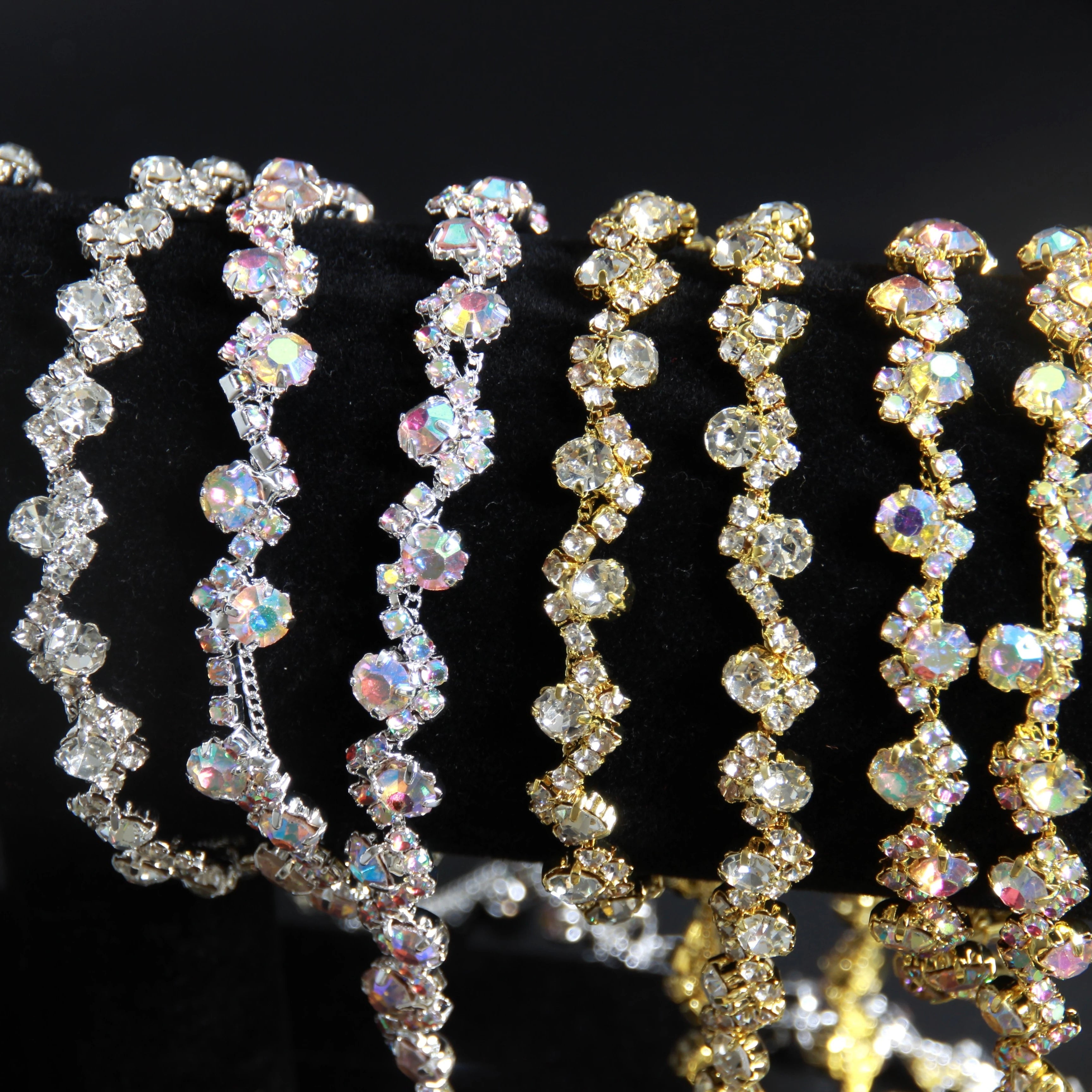 Crystal Diamond Chain S-Shape Rhinestones Flatback Wedding Accessories for Clothing Headwear Shoes