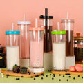 Custom Logo 20oz Double Wall Clear Straight Skinny Tumbler Cups 700ml Thermal Water Bottles Plastic Reusable Boba Cup Food
