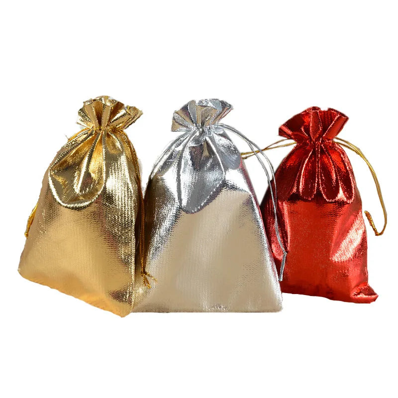 Wholesale Gold Drawstring Fabric Bags Lovely Christmas Jewellery Pouches Glitter Organza Voile Bags Wedding Party Red Gold Linen