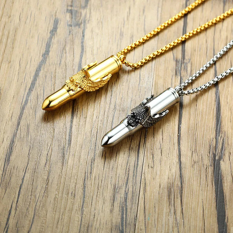 Customize Keepsake Jewelry Can Open Eagle Bullet Design Silver Gold Stainless Steel Urn Ashes Cremation Pendant Chain Necklace