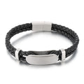 KALEN 215mm Men Vintage Gold/Silver/Black Stainless Steel&Cowhide Leather Bracelet With Blank Plate for Logo