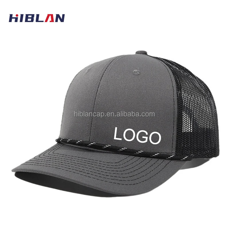 Custom Embroidery Logo Rope Gorras Oem High Quality Mens Cotton Printing Embroidery Patch logo 5 Panel Mesh Cap Trucker Cap Hat