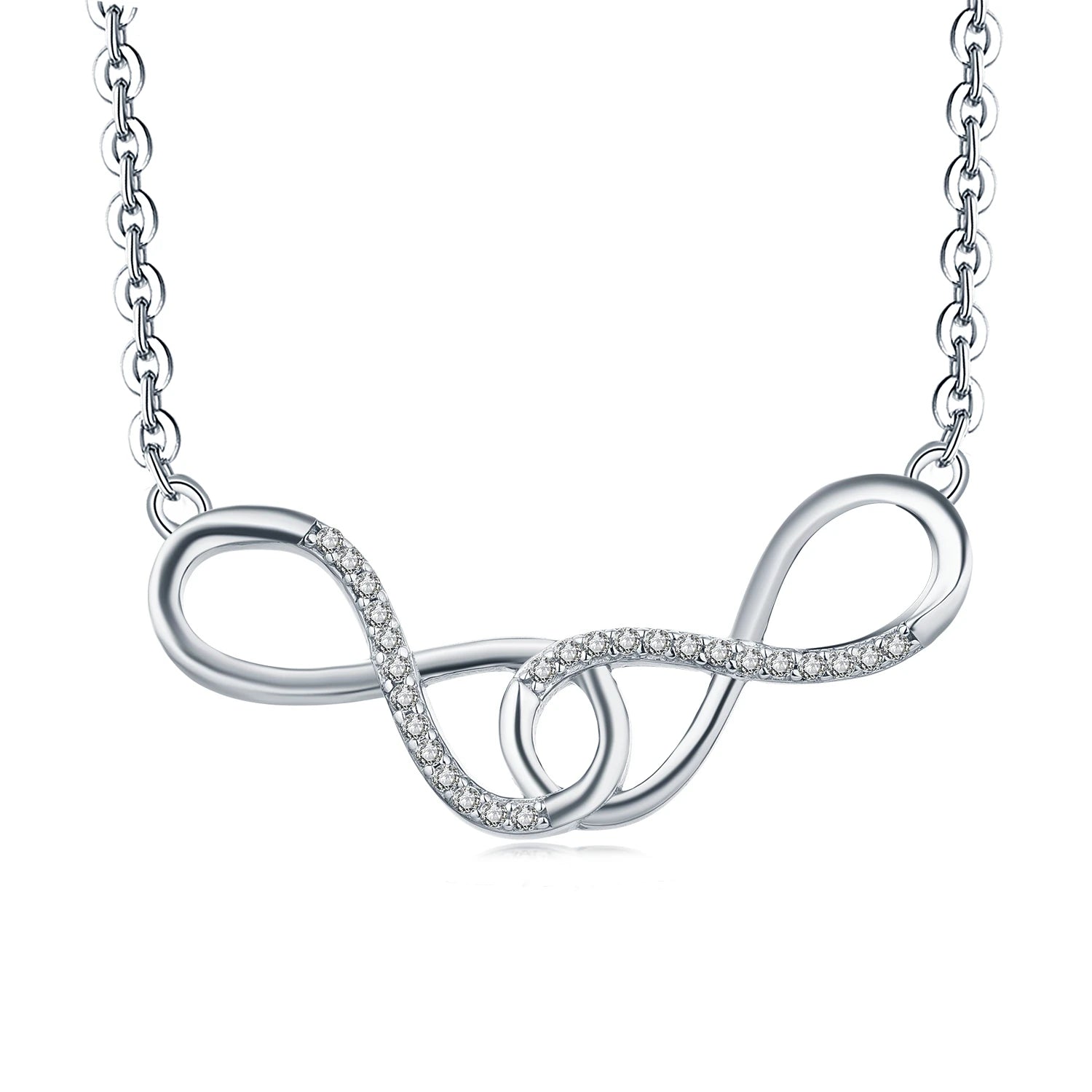 925 Sterling Silver Double Infinity Pendant Necklace Austria Crystal Sapphire Endless Pendant Necklace for Women Jewelry Gift