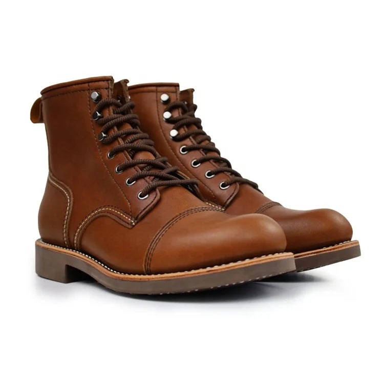 Unisex Famous Brands Custom Logo Genuine Leather Desert Boots Fashionable Lace-Up Height Increasing Shoes for Winter Toe Style