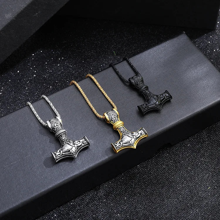 NorseThor's Hammer Talisman Nordic Viking Necklaces Vegvisir Mjolnir Compass Amulet Pendant Necklace Men Jewelry
