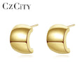 CZCITY Woman Gold Plated Charm Geometric Thick Hoop Earring Classic Metal Silver Drop Clip Earrings