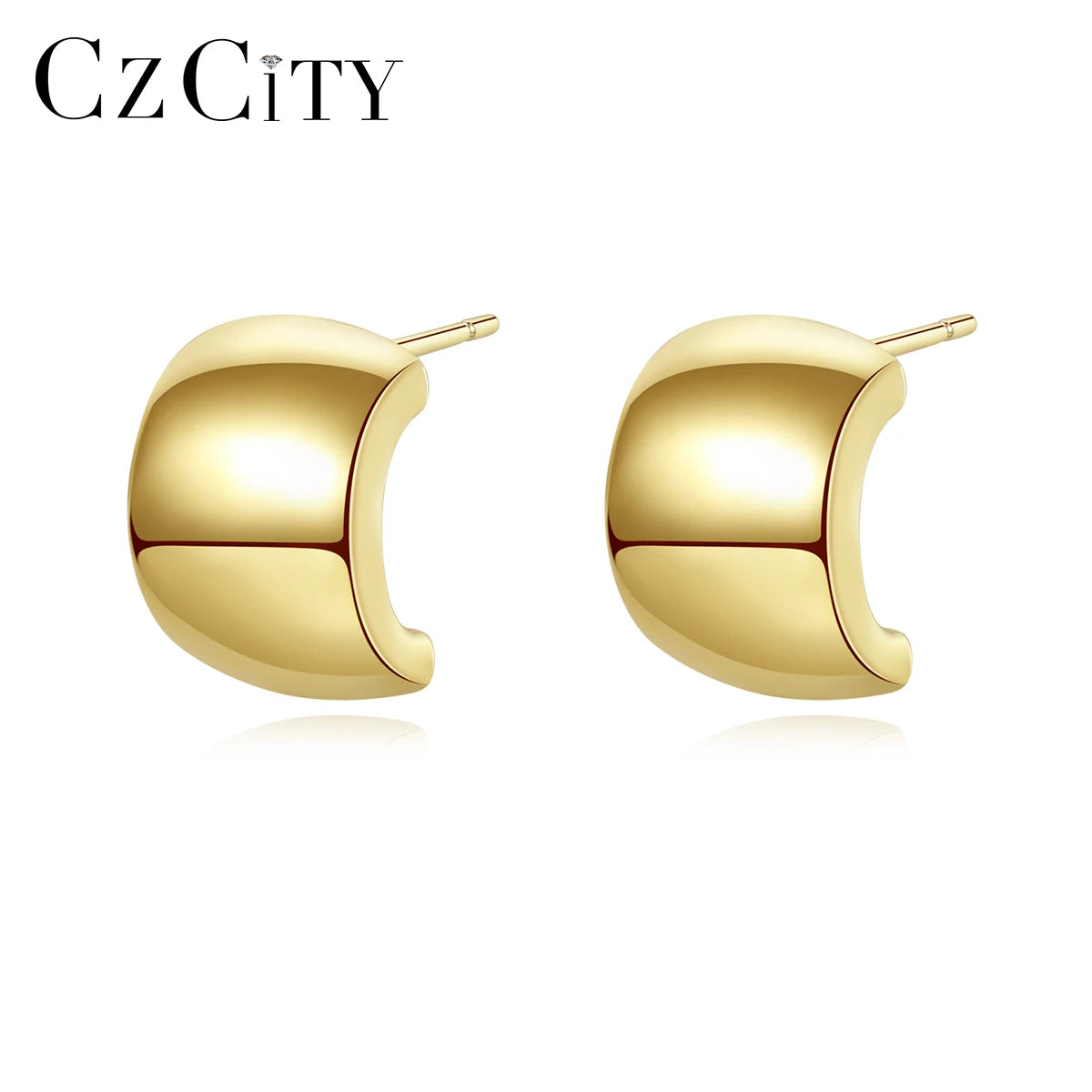 CZCITY Woman Gold Plated Charm Geometric Thick Hoop Earring Classic Metal Silver Drop Clip Earrings