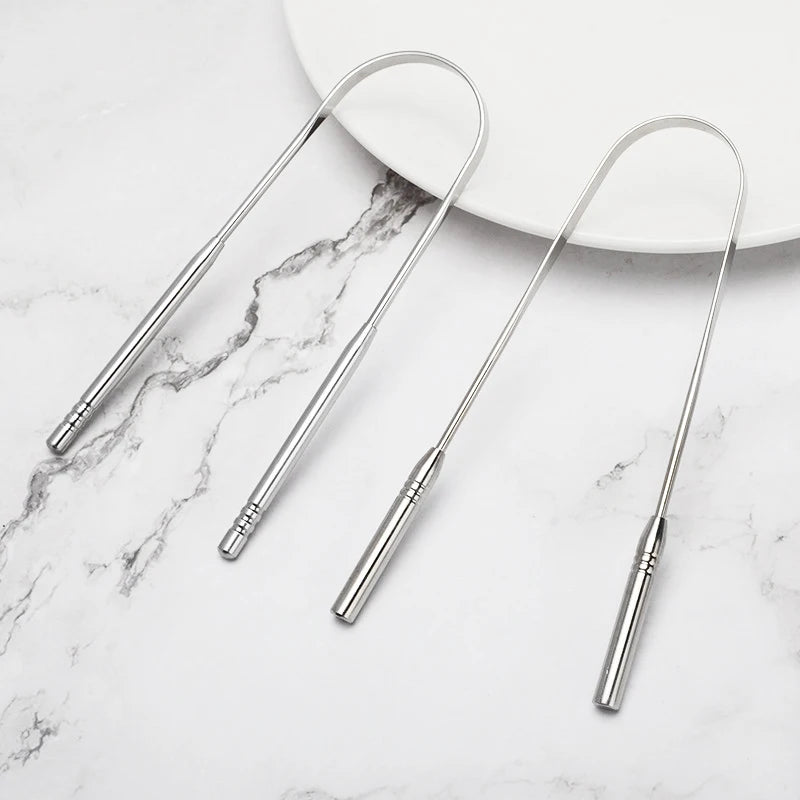 Free Sample 304 Stainless Steel Tongue Scraper Portable Silver/Rose Gold for Home Use to Eliminate Bad Breath