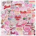50 Pcs Pink Book PVC Self Adhesive Stickers for Refrigerator Suitcase Pencil Case Guitar Skateboard and Books