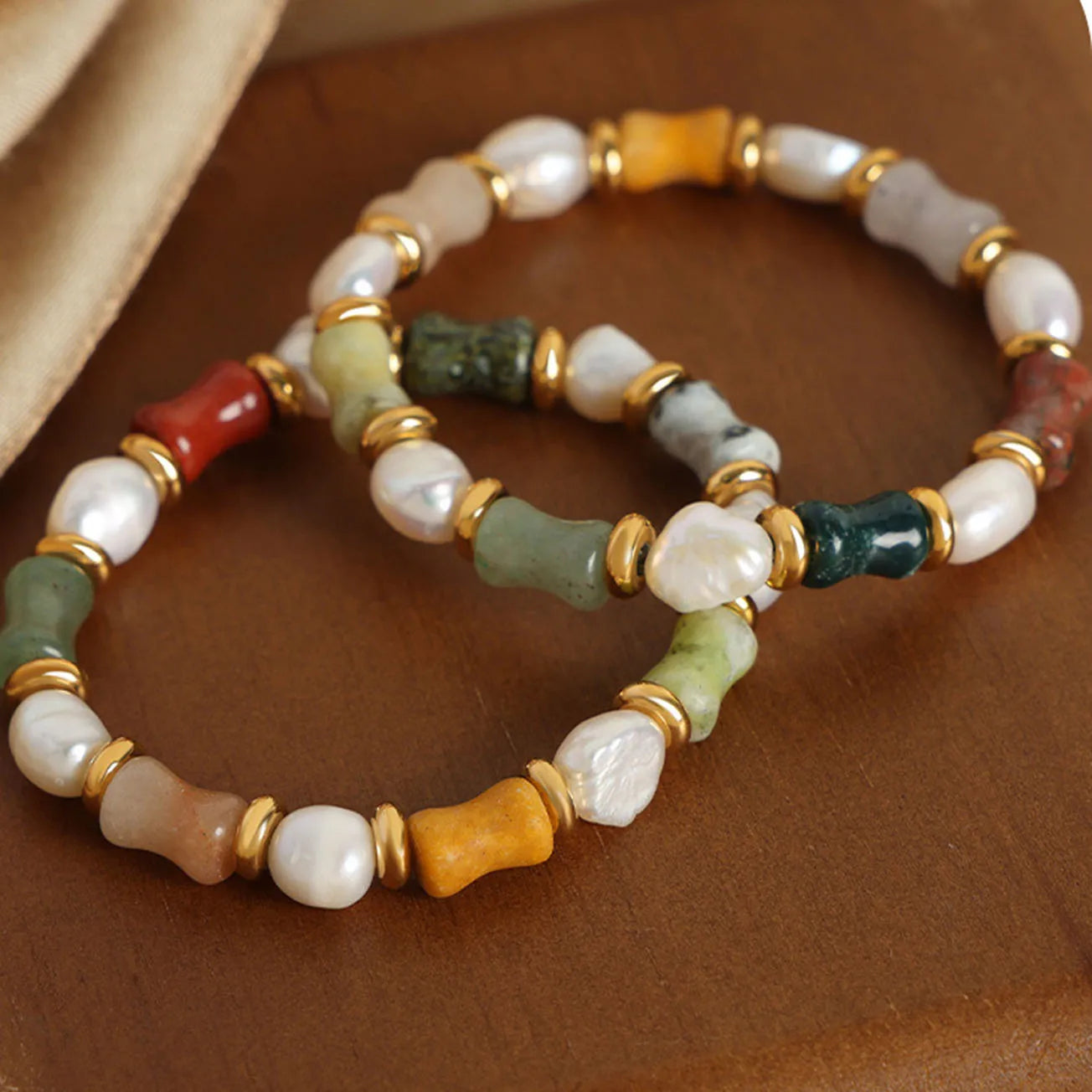 Vintage Fashion DIY Customized Natural Stone Handmade Bamboo Seed Bracelet Freshwater Baroque Pearls Jewelry for Women