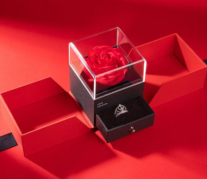 FORTE Red Rose Jewelry Box Double Open Ring Box Soap Flower Valentine's Day Earrings Necklace Jewelry Storage Box