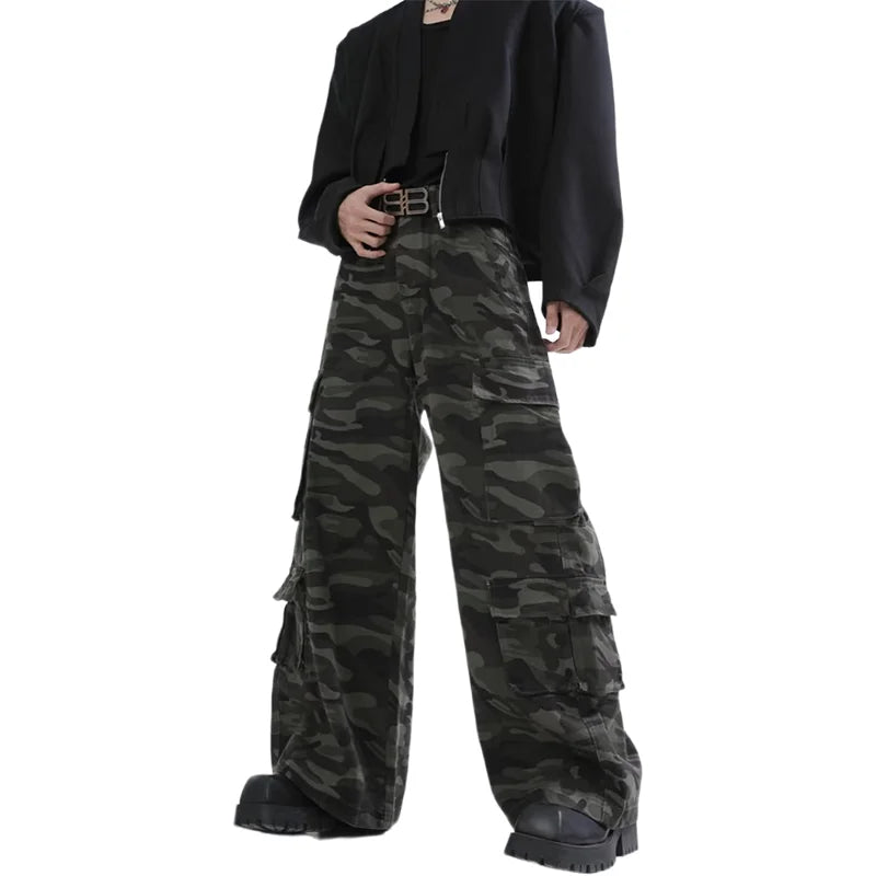Men's Camo Jeans New Design Multi-Pocket Baggy Style Wide-Leg Straight-Leg Drape Casual Washed Look Lightweight Nonwoven Weaving
