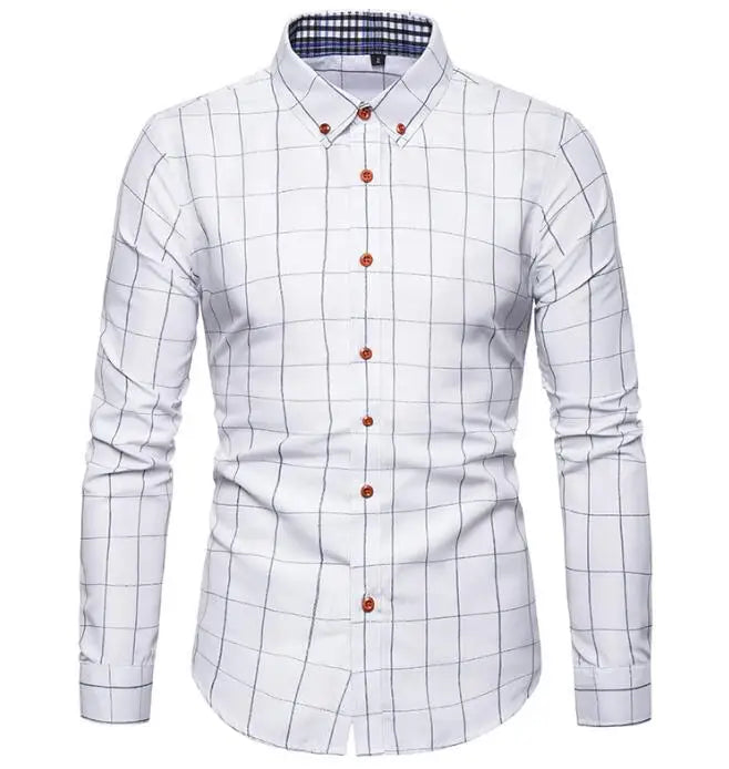 Wholesale White Black Cotton Blend Custom Oversized Men Casual Business Shirt Long Sleeve Plaid Shirt