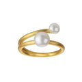 Milskye Handmade 925 Sterling Silver Gold Laminated Jewelry Double Pearl Open Ring