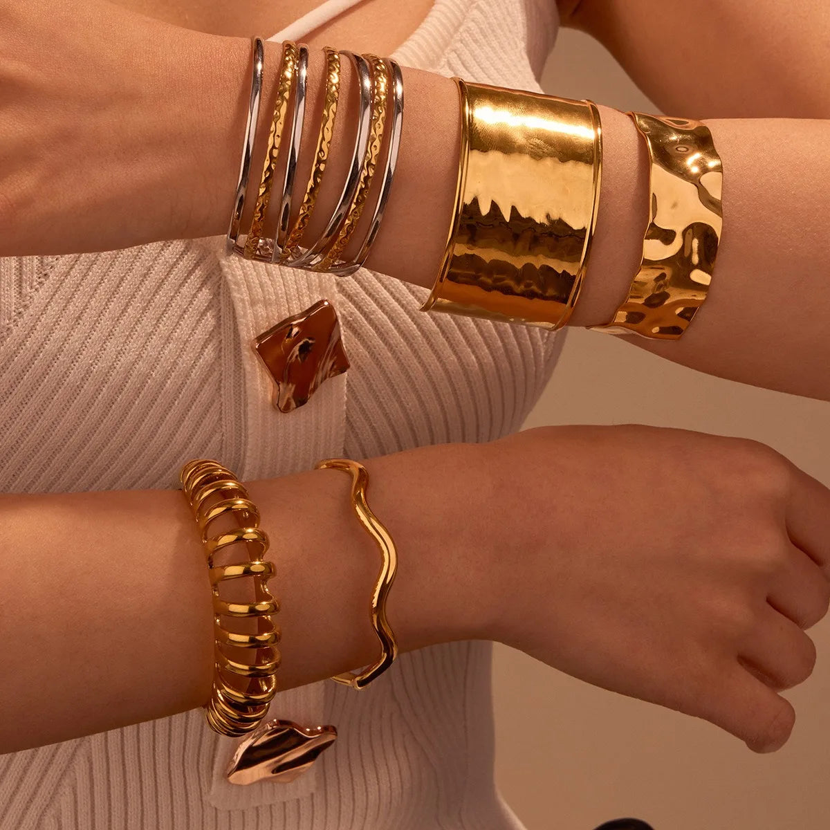 18K Stainless Steel Chunky Cuff Bracelet Fashion Statement Jewelry with Multiple Designs Tarnish-Free for Trendy Gifts
