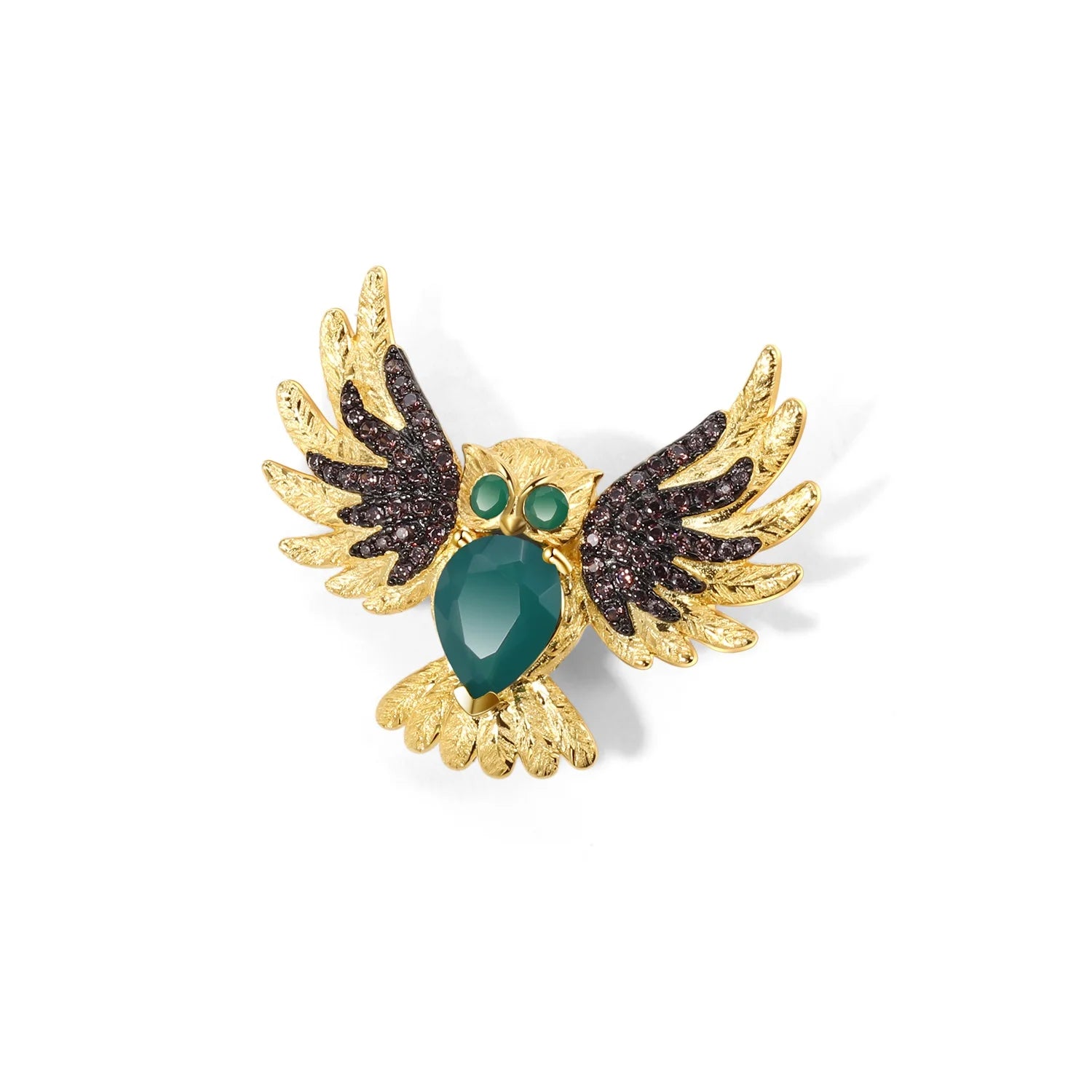 Abiding Custom Pendant Brooch 925 Sterling Silver Women Jewelry Inspired Natural Green Agate Owl Animal Necklace