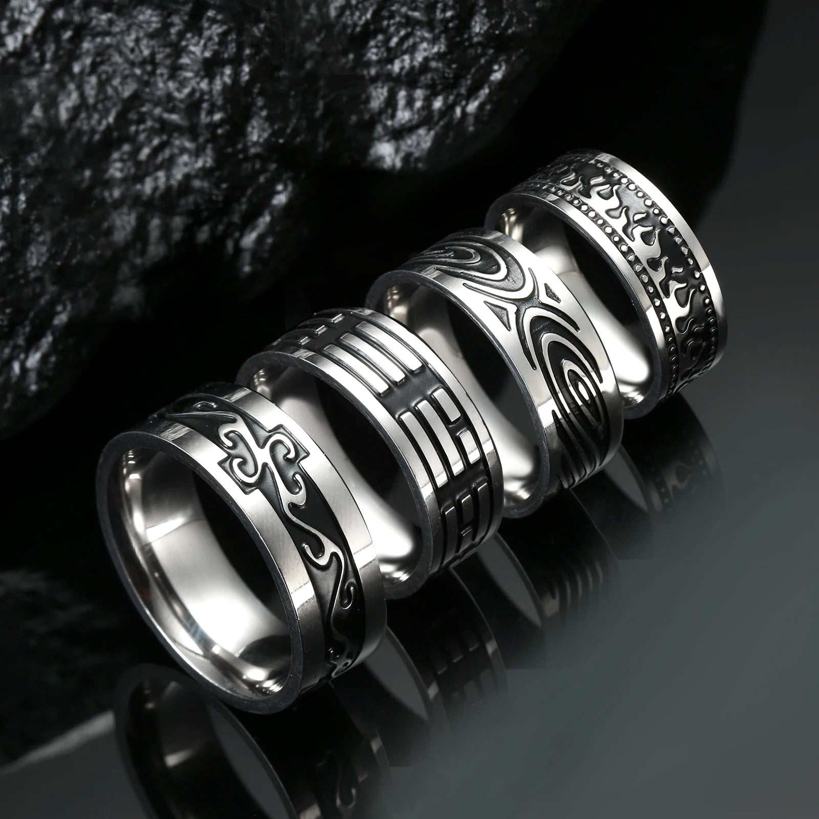 Myshape Stainless Steel Ring for Men Women 8MM Wide Geometric Casual Finger Rings 2022 Fashion Jewelry Wedding Gift for Lover