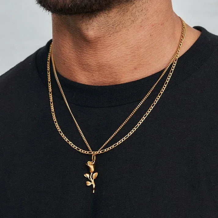Custom Your Own Necklace Set Waterproof Stainless Steel 18k Gold Compass Angel Wing Rose Pendant Chain Layered Necklace for Men