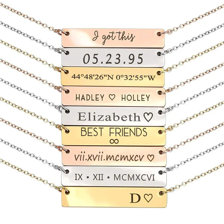SC Simple Pure Color Stainless Steel Bar Pendant Necklace Women Personalized Customize Mama Name Plate Necklace Gift
