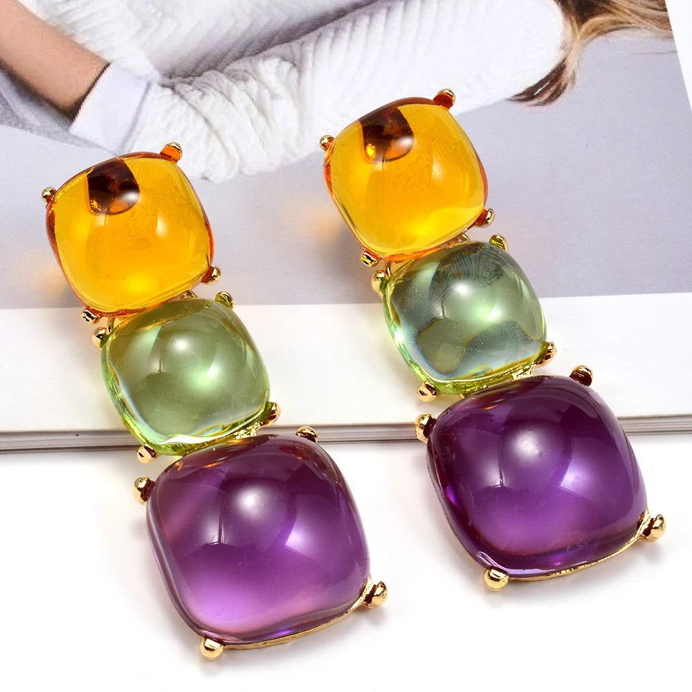 Kaimei 100 Designs Fashion Jewelry New Trendy Multicolor Resin Pendant Earrings for Women Girls Geometric Round Drop Earrings