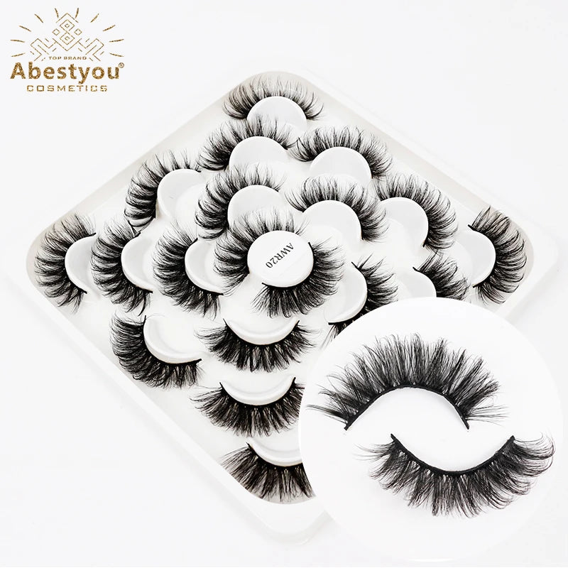 Abestyou 10pair 3d cils volume russe ciglia finte naturali strip mink fluffy eyelashes bulk wholesale japanese lashes