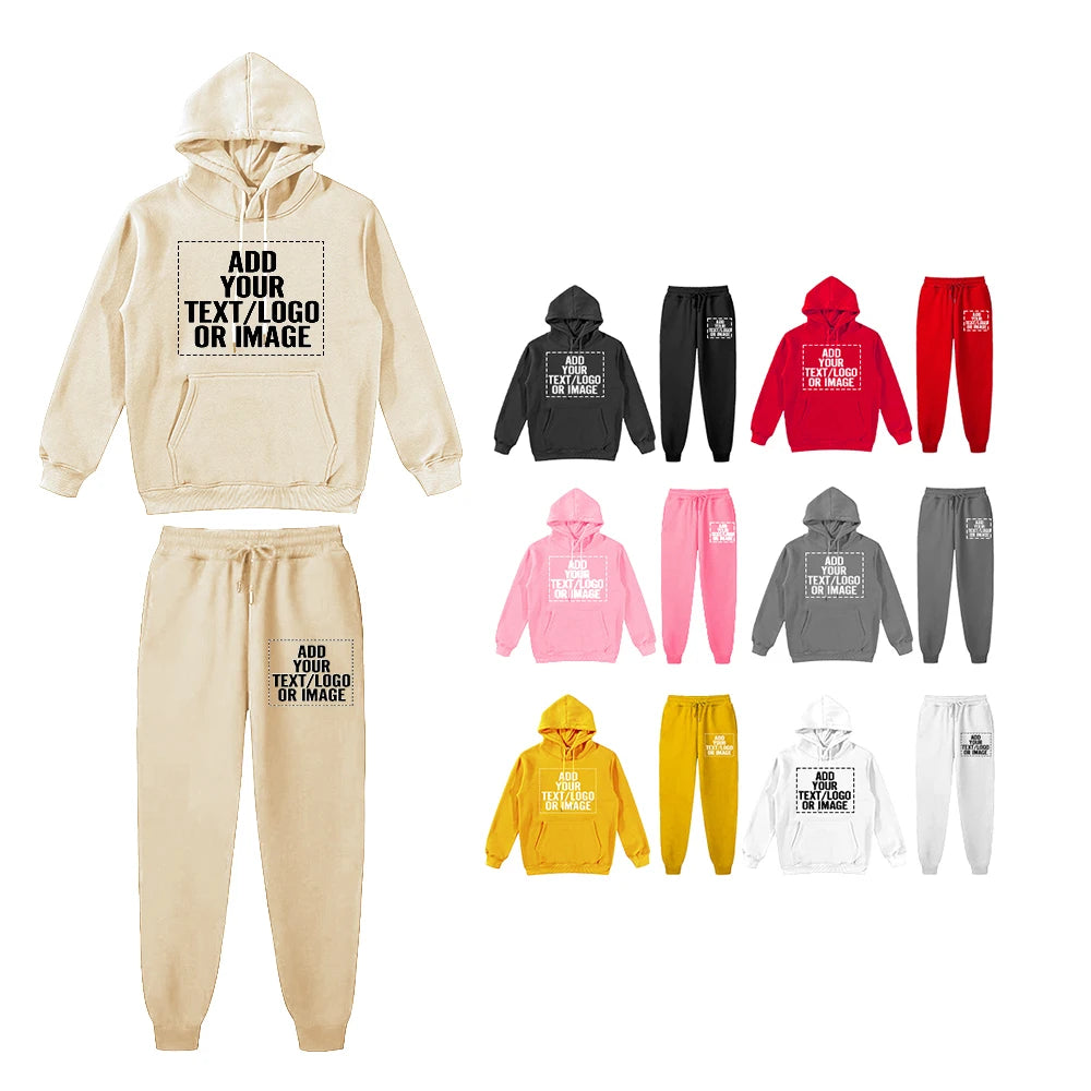 Sublimation Blank Solid Terry Pullover Printed Unisex Autumn Mens Sweatpants and Hoodie Set