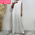 6595* Lightweight Solid Color Crew Neck Abaya Inner Dress Sleeveless Smooth Satin slip Dresses for Summer Season With Lining