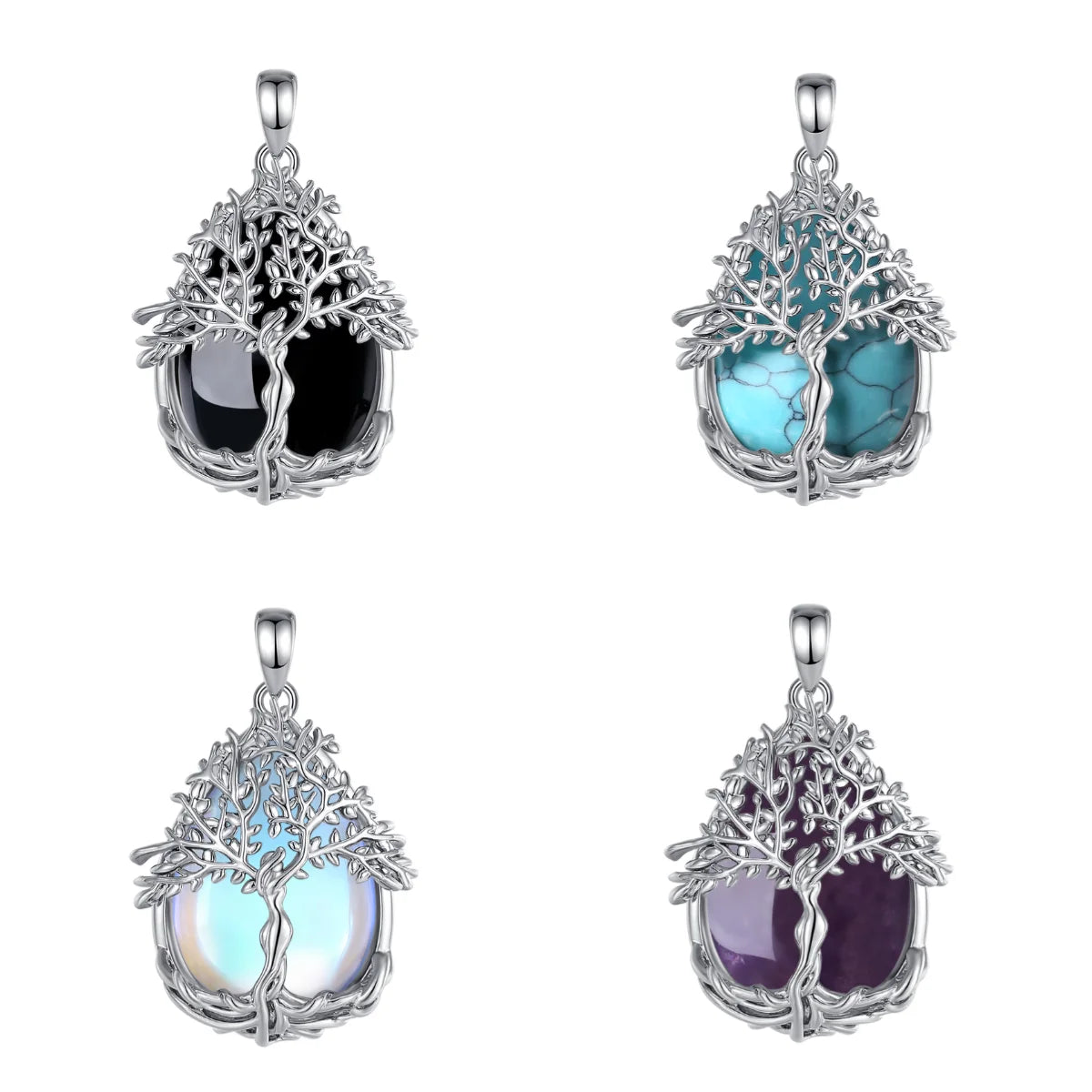 Merryshine Wholesale Moonstone Tree of Life Jewelry Other Fashion Crystals Jewelry Healing Stones Pendant Necklace