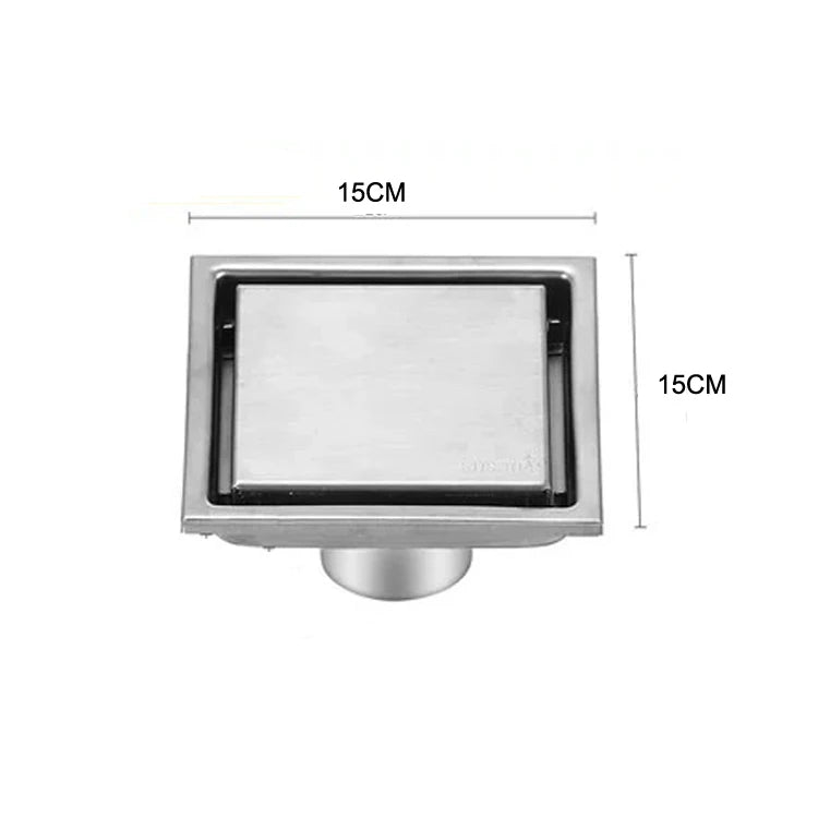 Modern 150 X 150mm Brushed Stainless Steel 304 Tile Insert Square Anti-Odor Shower Bathroom Floor Drainer Easy Clean