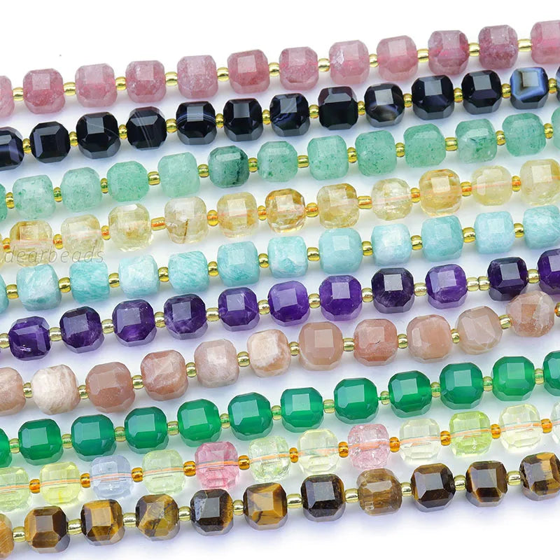 New 8MM Natural Faceted  Cube Stone Beads Gemstone Bead for DIY Jewelry Making 8mm 6mm