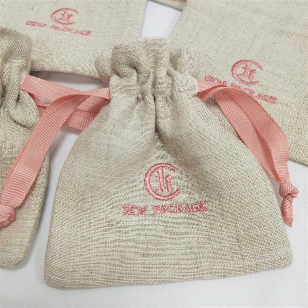 Chuanghua Wholesale Personalized Organic Muslin Recycled Durable Linen Cotton Drawstring Bag With Custom Logo Embroidery