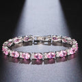 European American Oval Zircon Rhodium Plated Brass Trendy Women's Bracelet Multicolor Optional Jewelry Fashion Bridal Party Gift