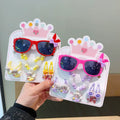 Fashion 7-Piece Set for Little Girls Cute Children Necklace Bracelet Sweet Sunglasses Hair Ties with Temperament Card
