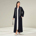 2023 Ramadan Luxury Islamic Hand Work Rhinestone Open Abaya Kimono Dubai Muslim Beaded Abaya for Women Black Abaya Cardigan