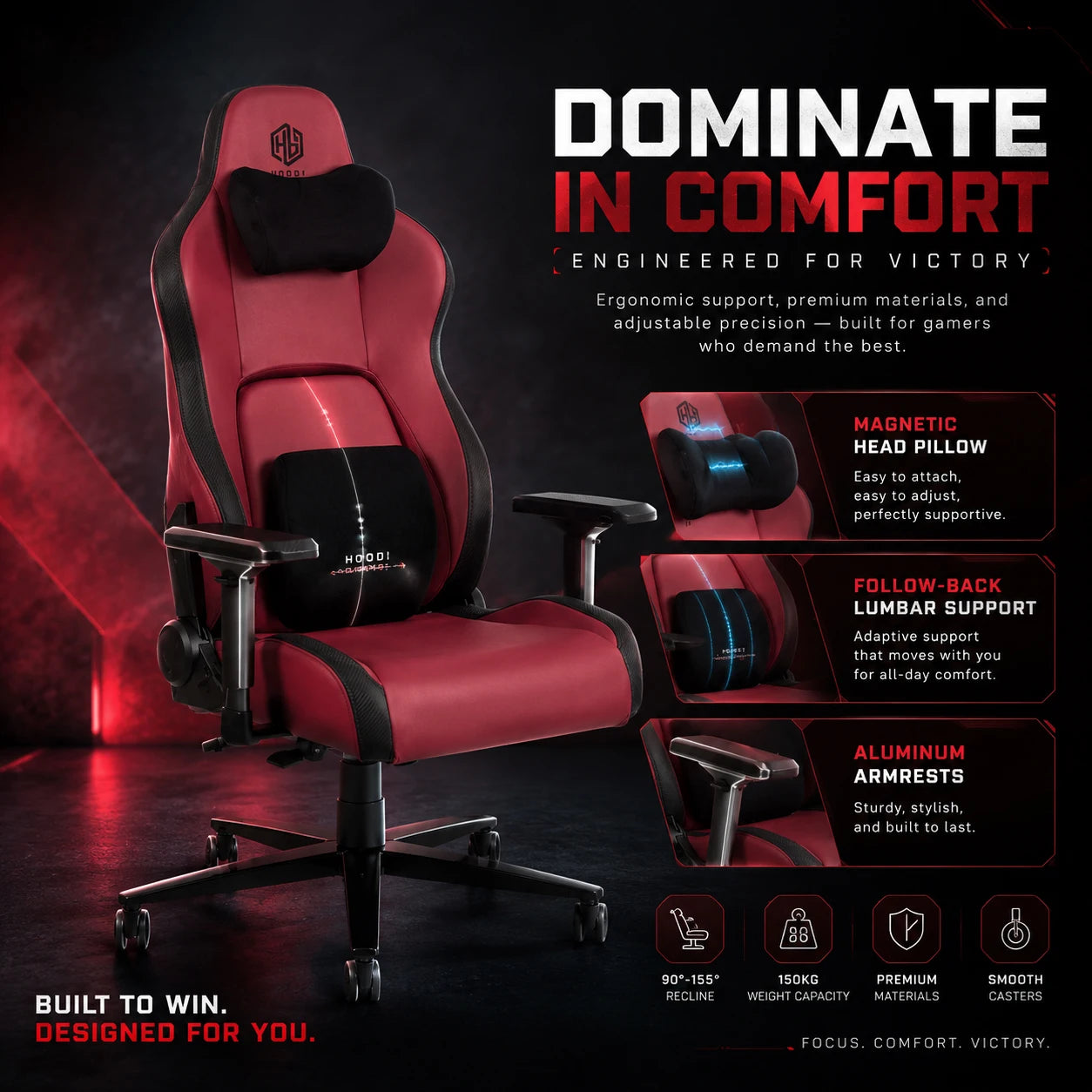 HOBOT Ergonomic Lumbar Support Adjustable Height Reclining  Gaming Chair