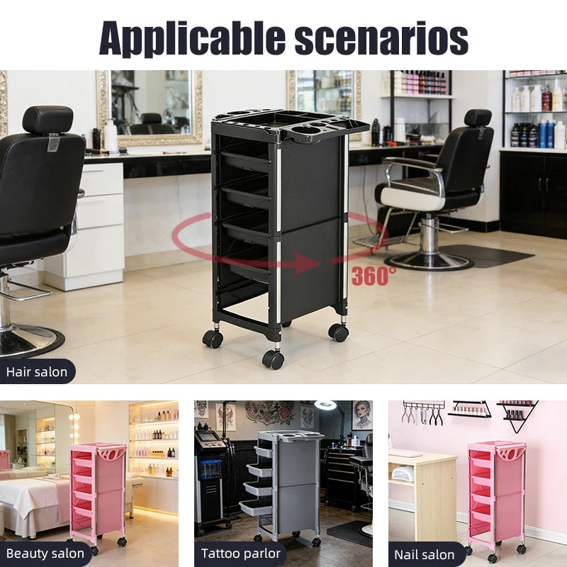 Professional Barber Salon Furniture Plastic Hair Salon Trolley Cart with Rolling Wheels