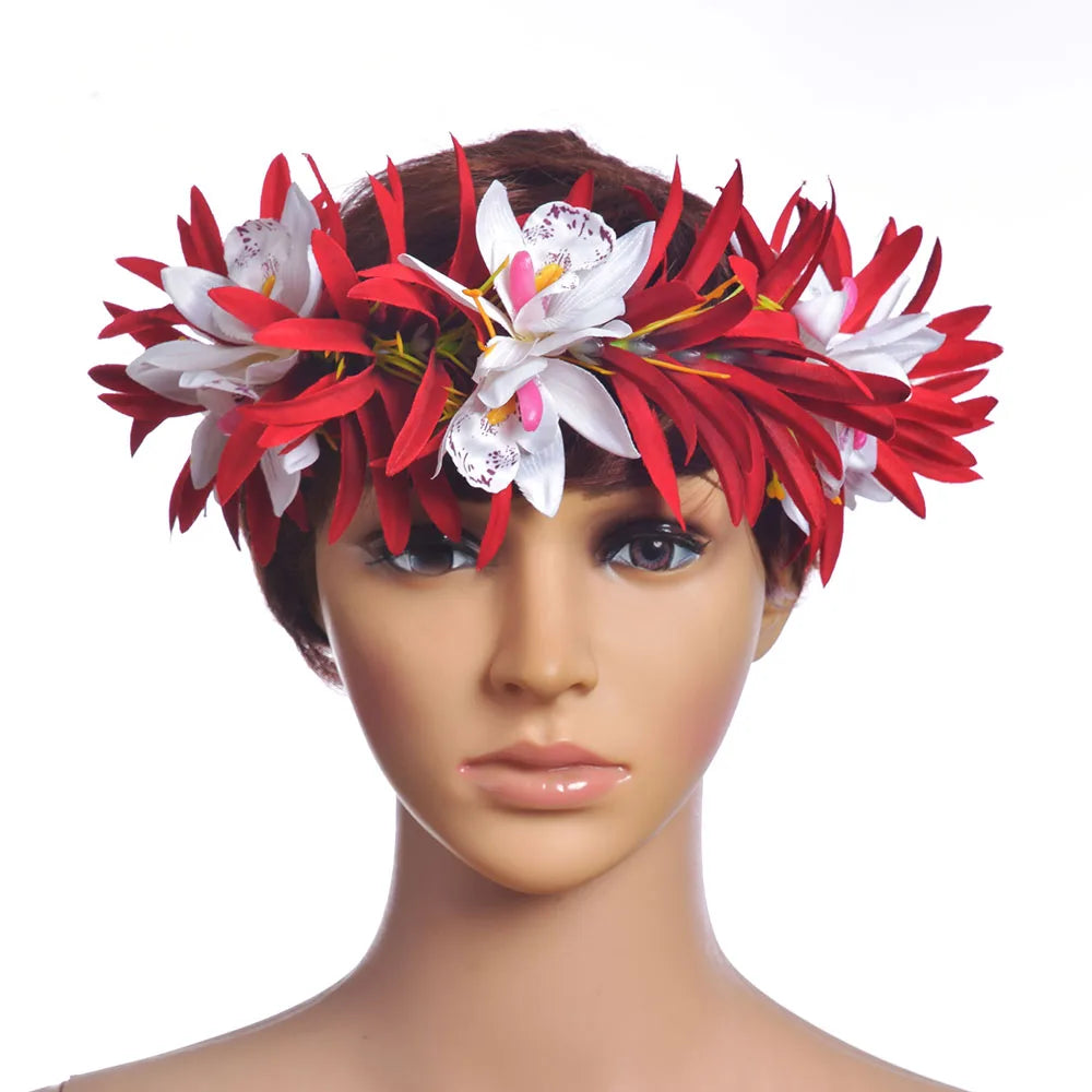Factory Kailin KN-he022 50CM Artificial Silk Spider Lily&Orchid Flower Elastic Fashion Headband Hawaii Women Aloha Multi Colors